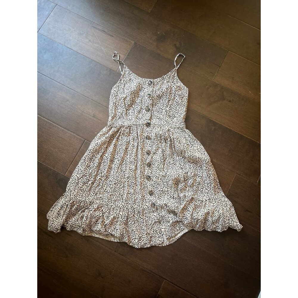 Japna Womens S Small Cheetah Dress Ruffle Hem Boho Smocked Adjustable Straps